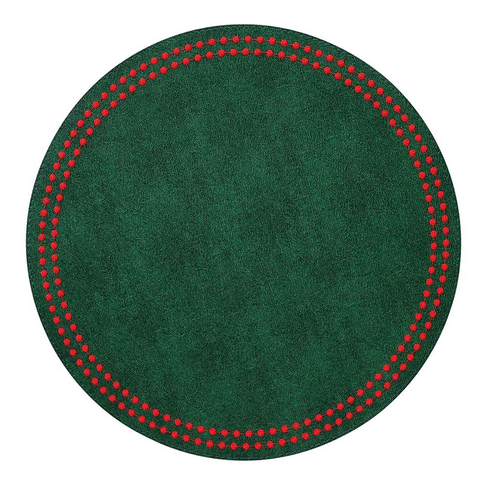 Bodrum Pearls Forest Green and Red Round Easy Care Placemats Set of 4