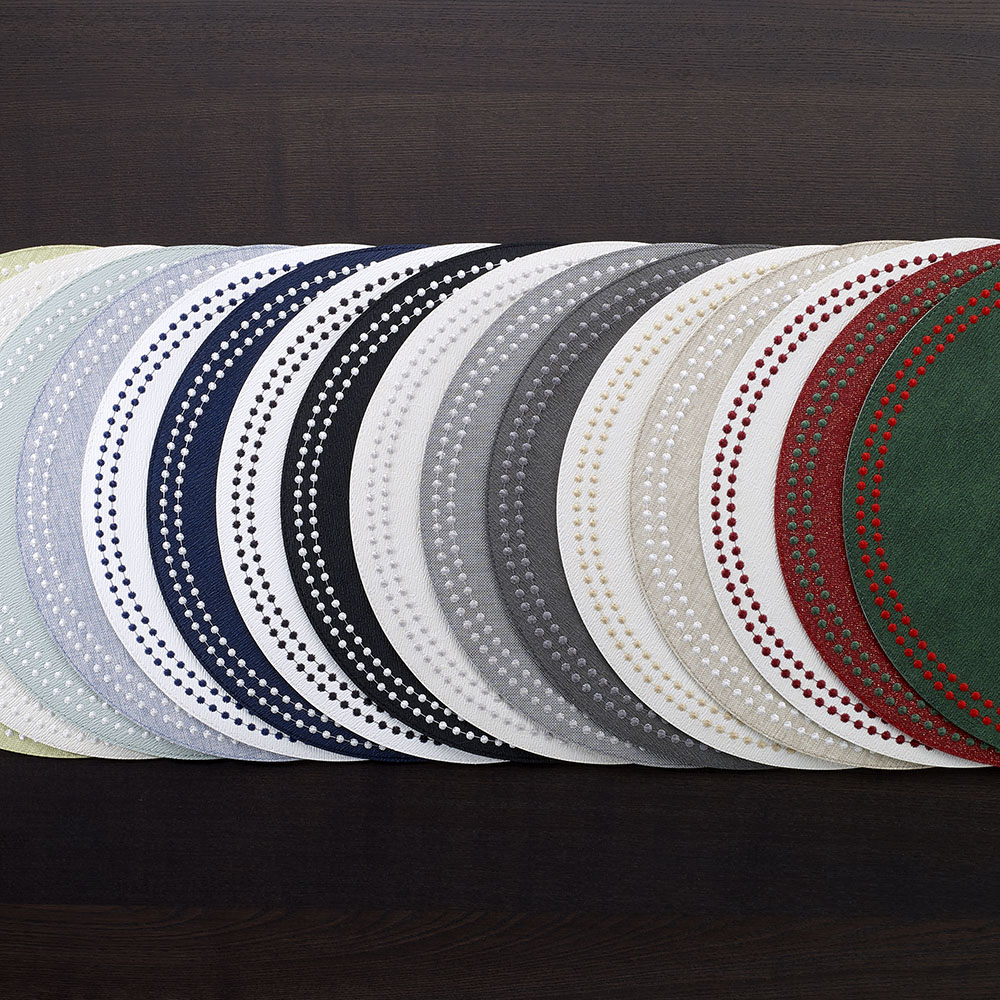 Bodrum Pearls Pure White and Black Round Easy Care Placemats Set of 4