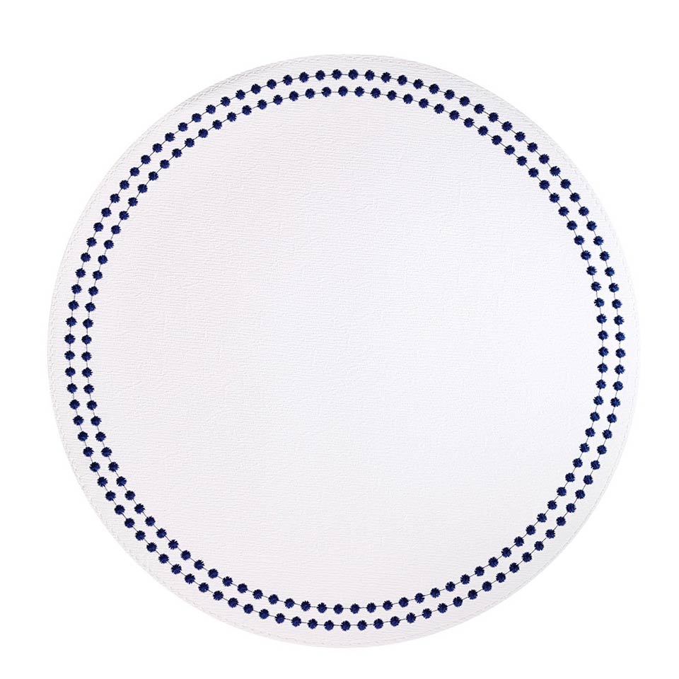 Bodrum Pearls Pure White and Navy Blue Round Easy Care Placemats Set of 4
