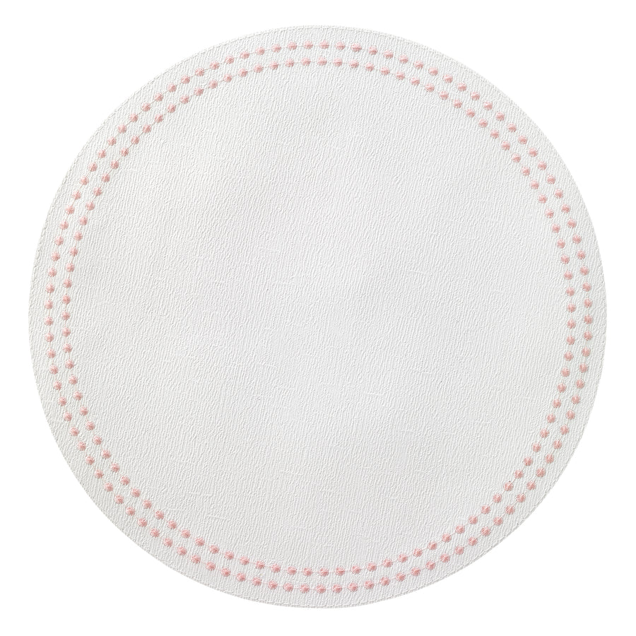 Bodrum Pearls Pure White and Rose Pink Round Easy Care Placemats Set of 4