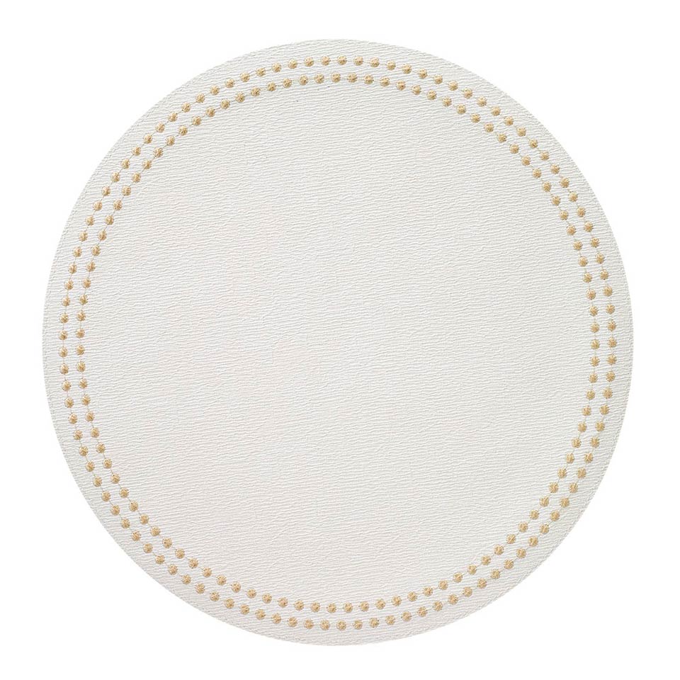 Bodrum Pearls Antique White and Gold Round Easy Care Placemats Set of 4