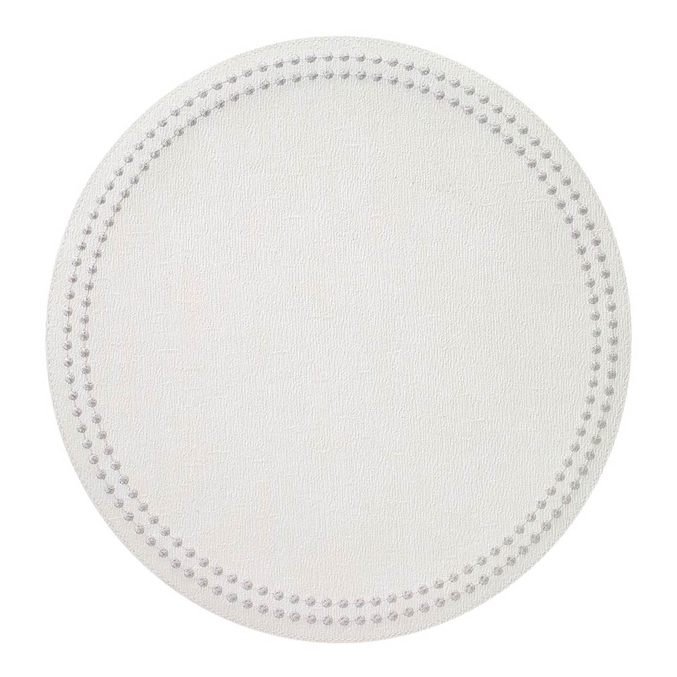 Bodrum Pearls Antique White and Silver Round Easy Care Placemats Set of 4