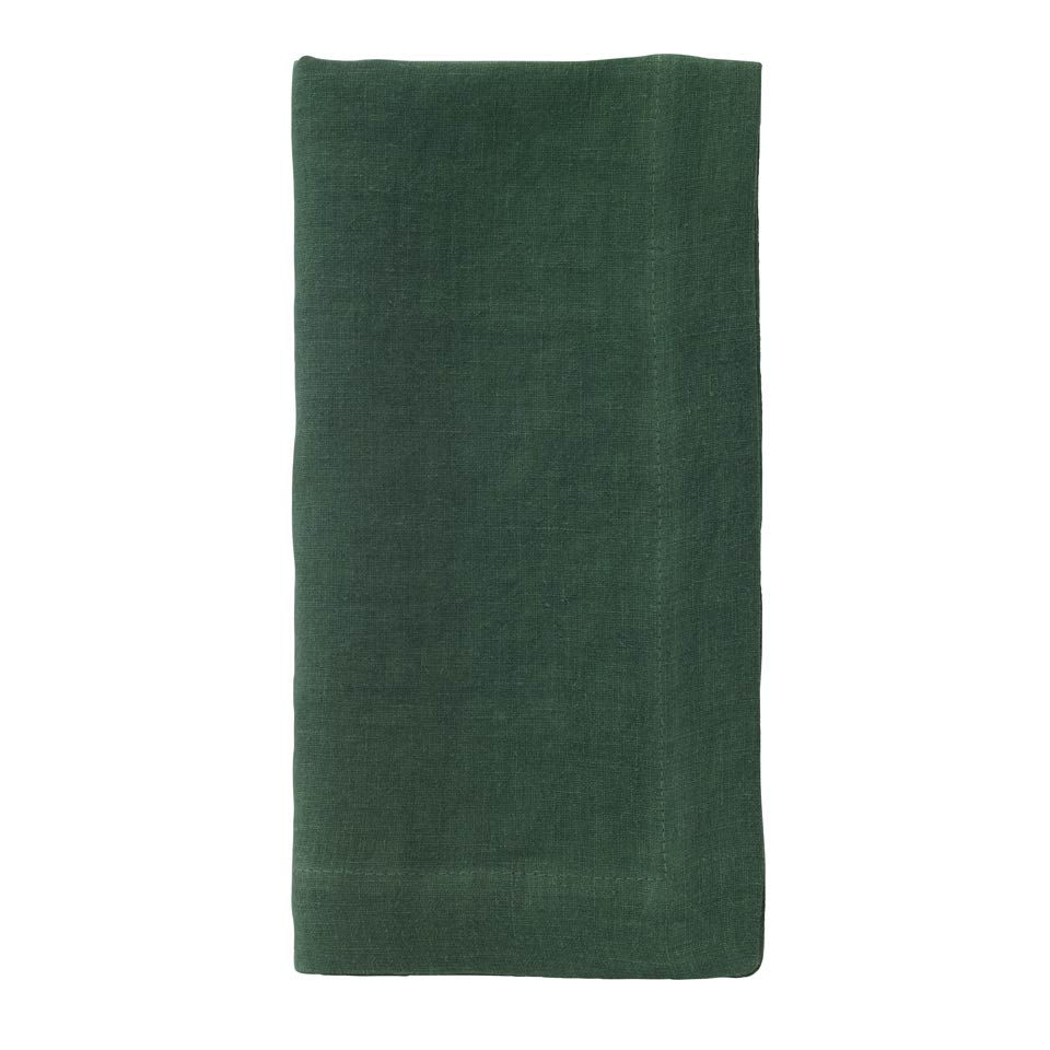 Bodrum Riviera Forest Green Stonewashed Linen Napkins Set of 4