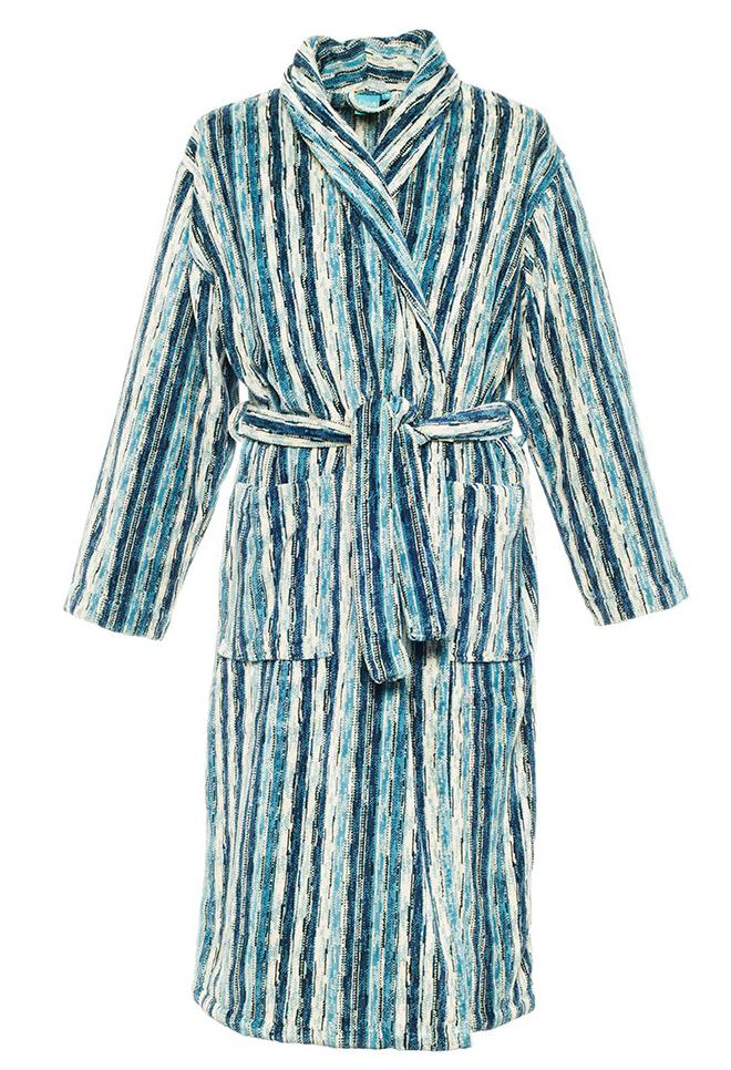 Elaiva Blue Perth Collar Striped Bath Robe J Brulee Home