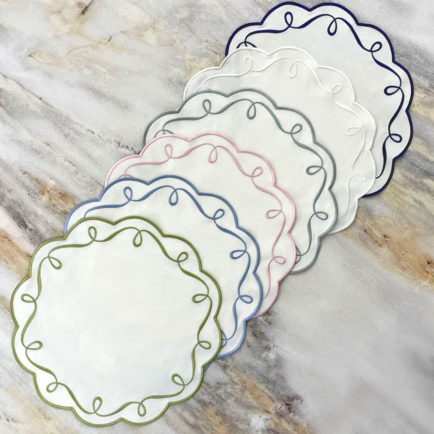 Bodrum Ribbon Twirl Scalloped Easy Care Placemats Set of 4