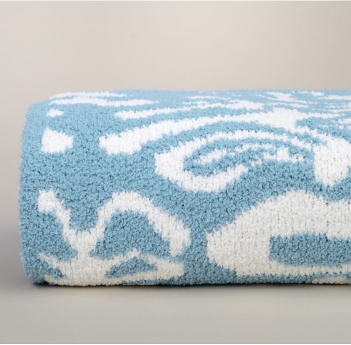 Kashwere Damask Tender Blue and Cream Throw Blanket J Brulee Home