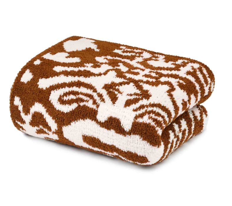 Kashwere Damask Chestnut and Cream Throw Blanket J Brulee Home