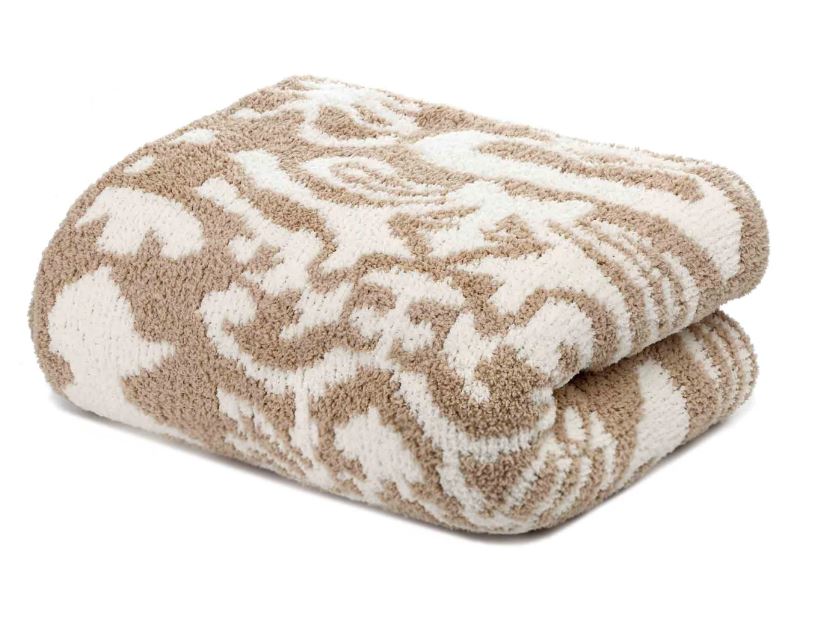 Kashwere Damask Teddy Brown and Cream Throw Blanket J Brulee Home