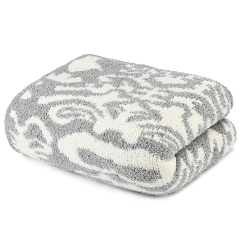 Kashwere Damask Stone Grey and Cream Throw Blanket J Brulee Home