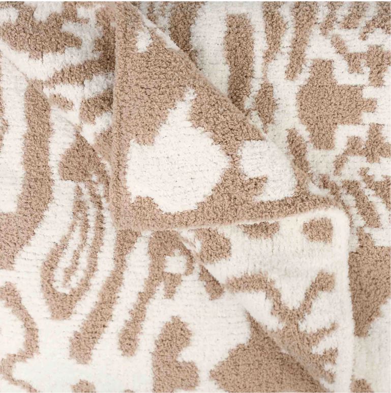 Kashwere Damask Teddy Brown and Cream Throw Blanket J Brulee Home