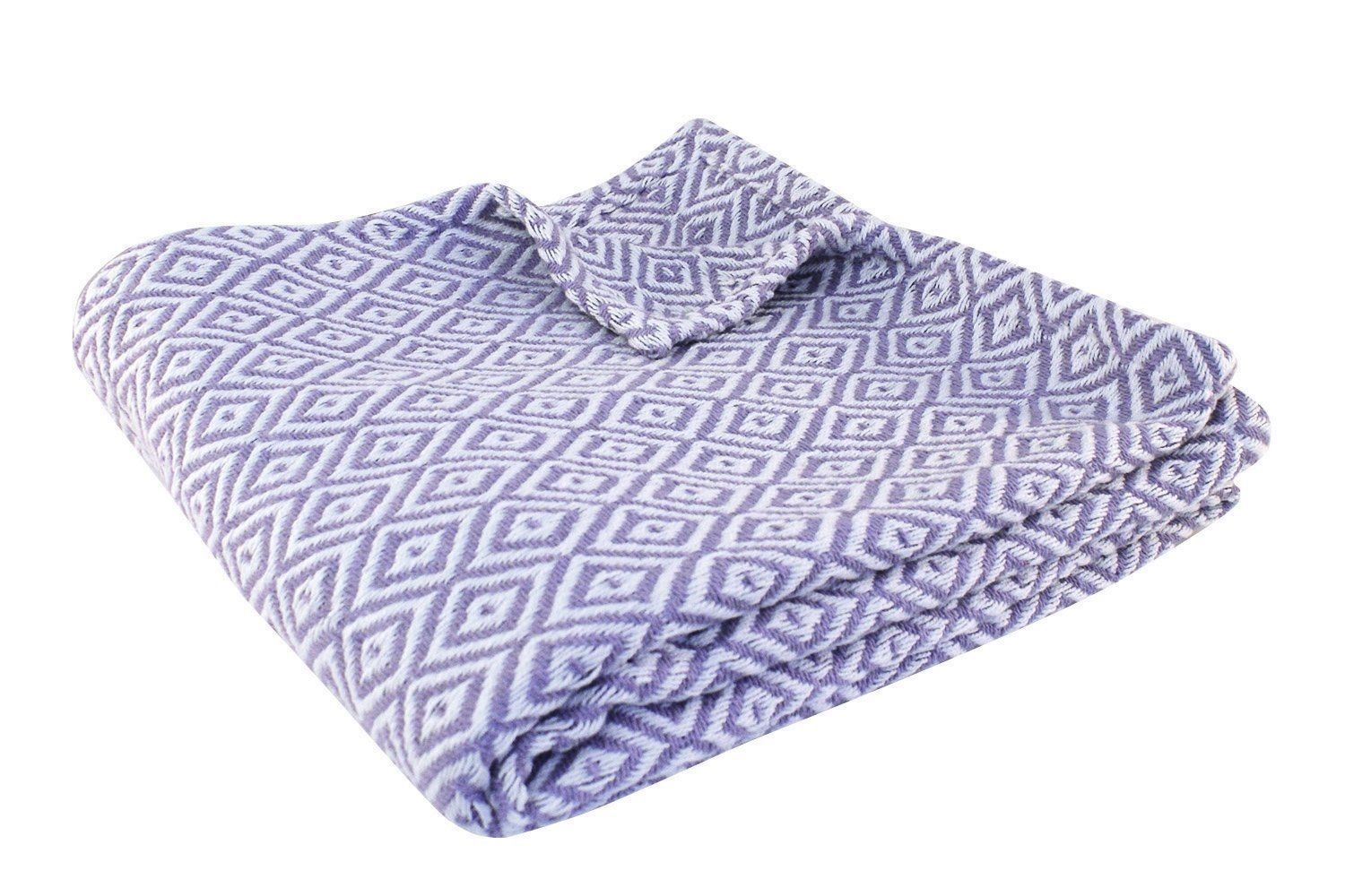 Diamond Pattern Lavender Purple & White Cotton Throw Blanket J Brulee