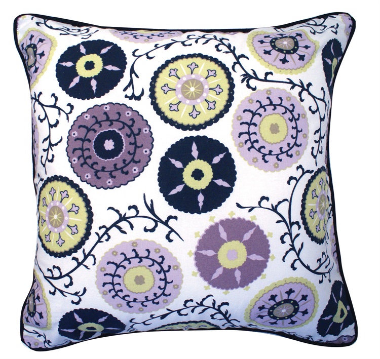 Lavender Purple & White Medallion Damask Reversible Throw Pillow