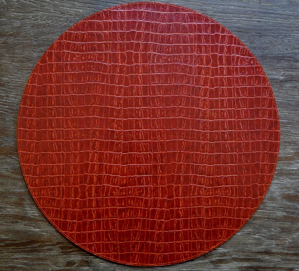 Paprika Red Alligator Pattern Faux Leather Round Placemats