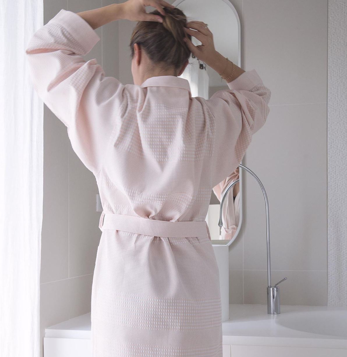 Volupté Pink Robe - French Cotton Waffle Bathrobe