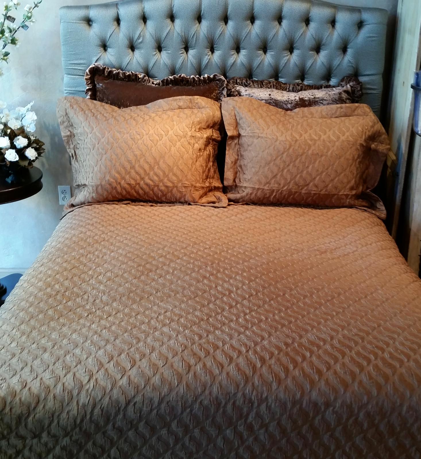 SDH Mino Golden Brown Silk Queen Coverlet Set J Brulee Home