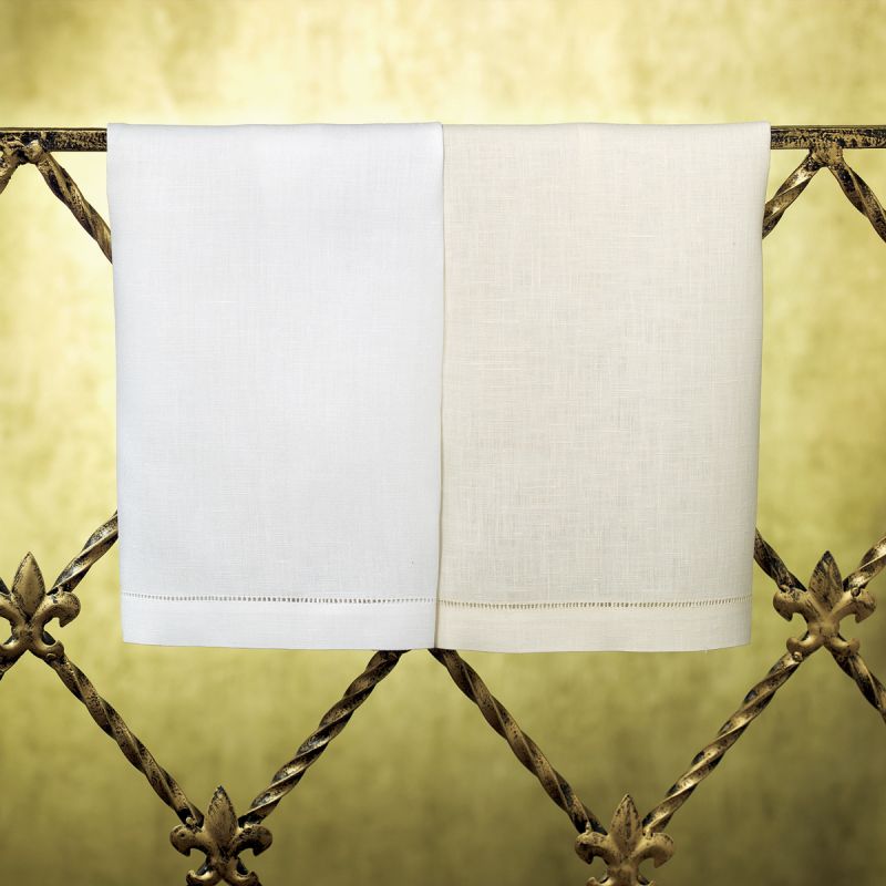 White or Ecru Italian Linen Guest Towels. Sferra Classico Linen Towels