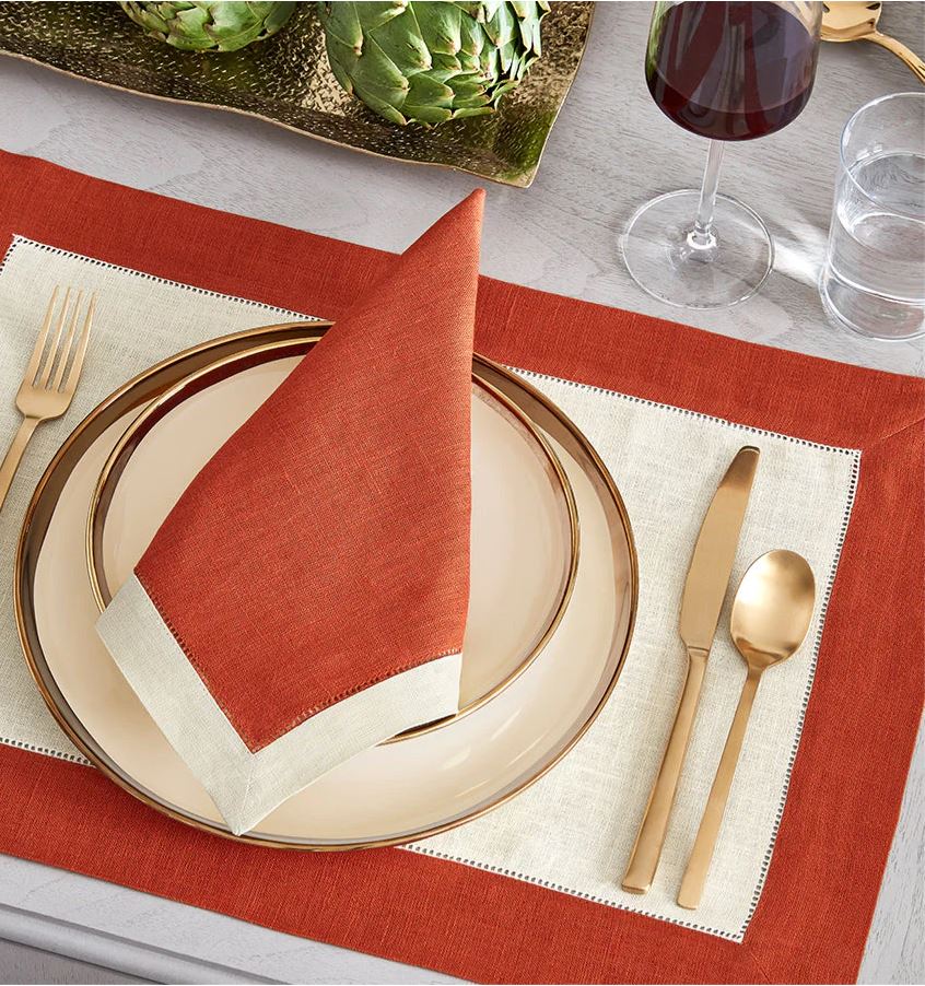 Sferra Roma 2 Color Linen Napkins, Placemats J Brulee Home