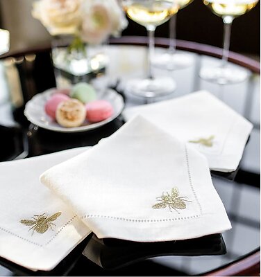 Sferra Bombo Gold Embroidered White Linen Napkins