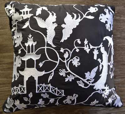 Black and White Oriental Scene Decorative Pillow