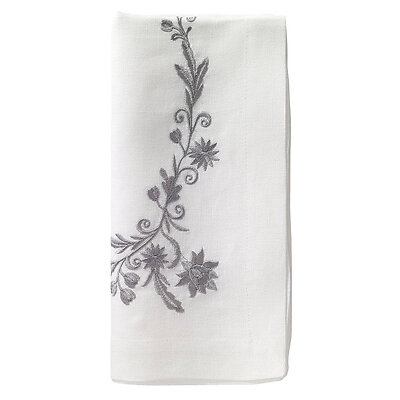 Bodrum Bella Gray Embroidered Linen Napkins - Set of 4
