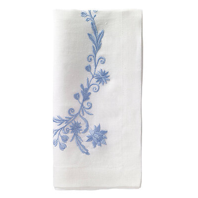 Bodrum Bella Ice Blue Embroidered Linen Napkins - Set of 4