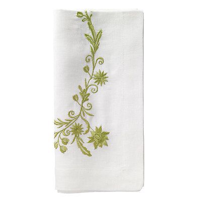 Bodrum Bella Willow Green Embroidered Linen Napkins - Set of 4