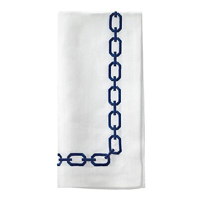 Bodrum Chains Navy Blue Embroidered Linen Napkins - Set of 4