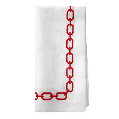 Bodrum Chains Red Embroidered Linen Napkins - Set of 4