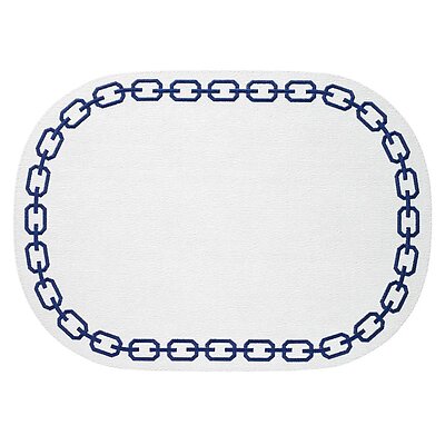 Bodrum Chains White and Navy Blue Oval Easy Care Placemats - Set of 4