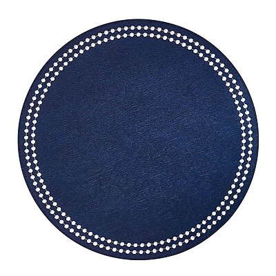 Bodrum Pearls Navy Blue and White Round Easy Care Placemats - Set of 4