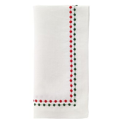 Bodrum Pearls Red, Green and White Linen Napkins - Set of 4