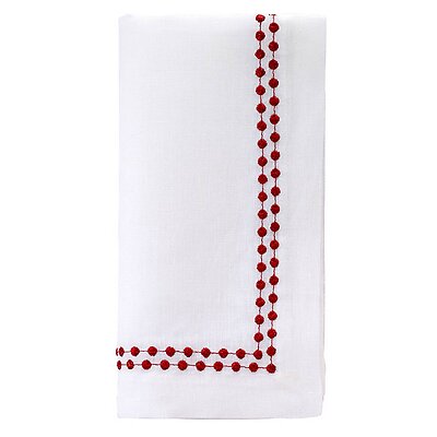 Bodrum Pearls Ruby Red and White Linen Napkins - Set of 4