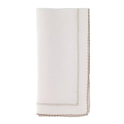 Bodrum Picot Off-White and Beige Linen Napkins - Set of 4