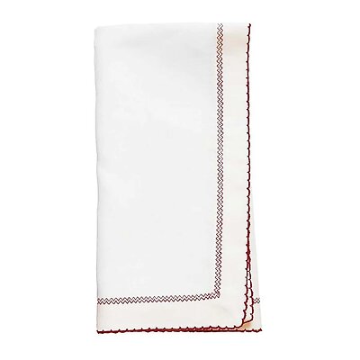 Bodrum Picot Off-White and Red Linen Napkins - Set of 4