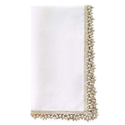 Bodrum Victoria Champagne Gold Lace Trim Linen Napkins - Set of 4