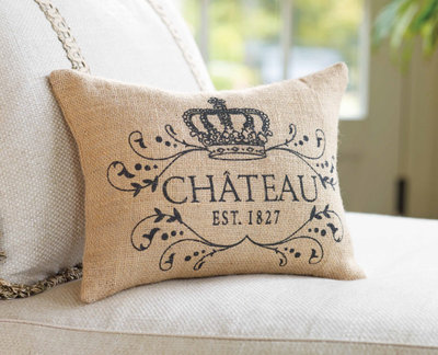 Burlap Pillow with Vintage Crown Design