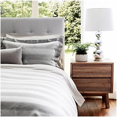 St Geneve Cabana Striped Grey Cotton Bedding