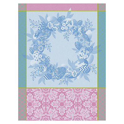 Le Jacquard Francais Couronne de Paques Blue Cotton Tea Towel