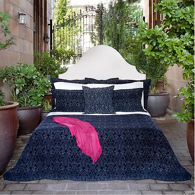 St Geneve Royce Blue Jacquard Viscose and Cotton Bedding