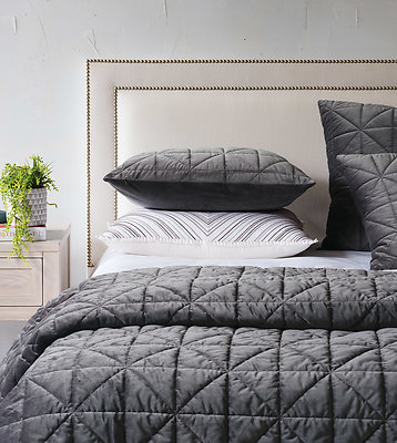 Slate Grey Quilted Velvet Coverlets & Shams De Medici Nova