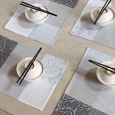 Le Jacquard Francais Fleurs de Kyoto Mist Cotton Table Linens