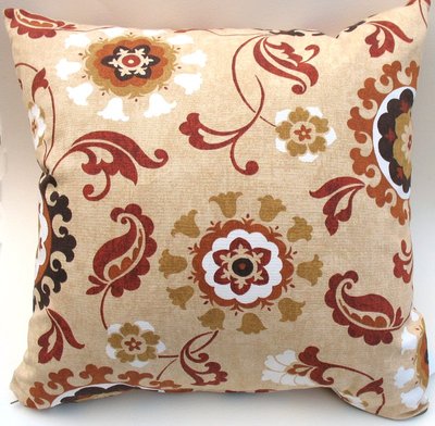 Floral Decorative Pillow. Gold, Terracotta, Brown