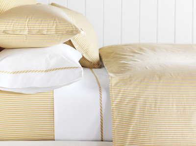 Golden Tan & White Striped Duvet Cover & Sheets - Barclay Butera Newman Bisque