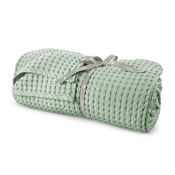 Schlossberg Stay Spring Green Cotton Waffle Blanket 
