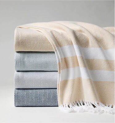 Sferra Aurora Cotton Throws - Herringbone Stripe