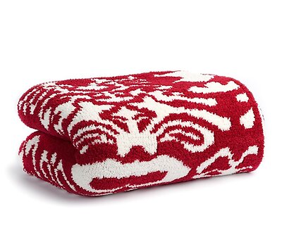 Kashwere Damask Ruby Red and Cream Throw Blanket