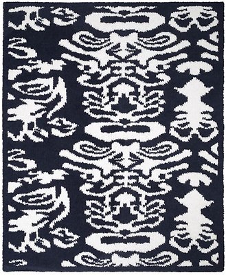 Kashwere Half Throw Blanket Damask Navy Blue and White