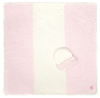 Kashwere Rugby Stripe Pink & Cream Baby Blanket with Cap