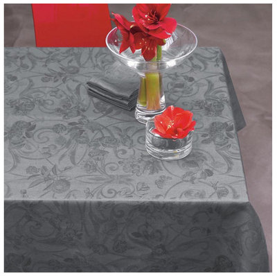 Le Jacquard Francais Tivoli Flannel Grey Floral Table Linens