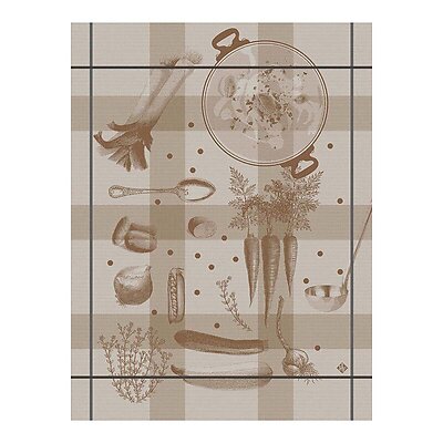 Le Jacquard Francais Legumes au Potager Brown Cotton Tea Towel